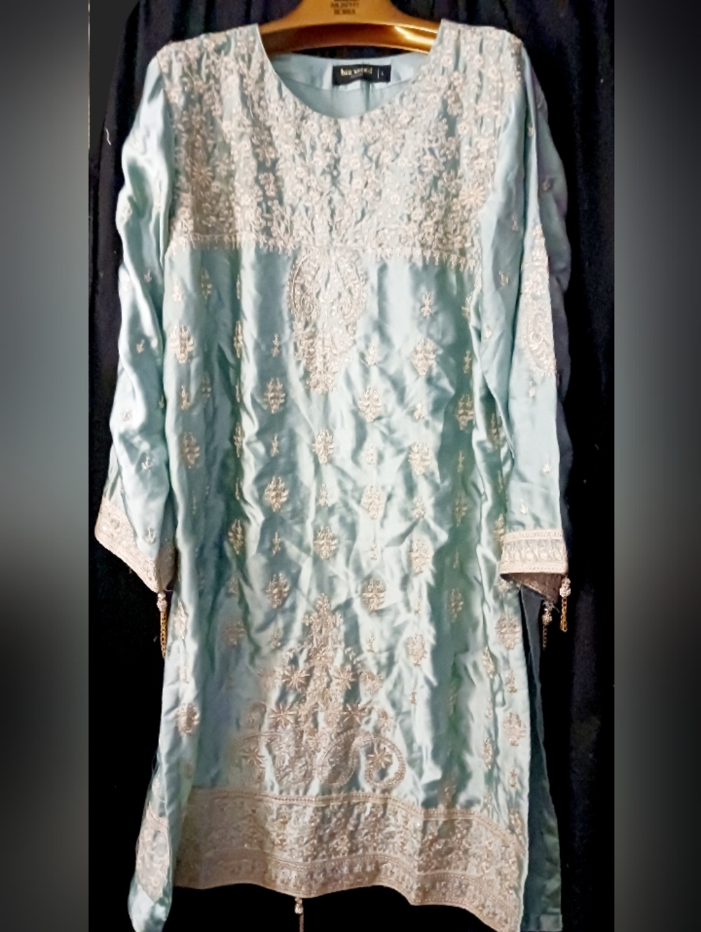 Embroidered Light Blue Tunic with Gold Threading